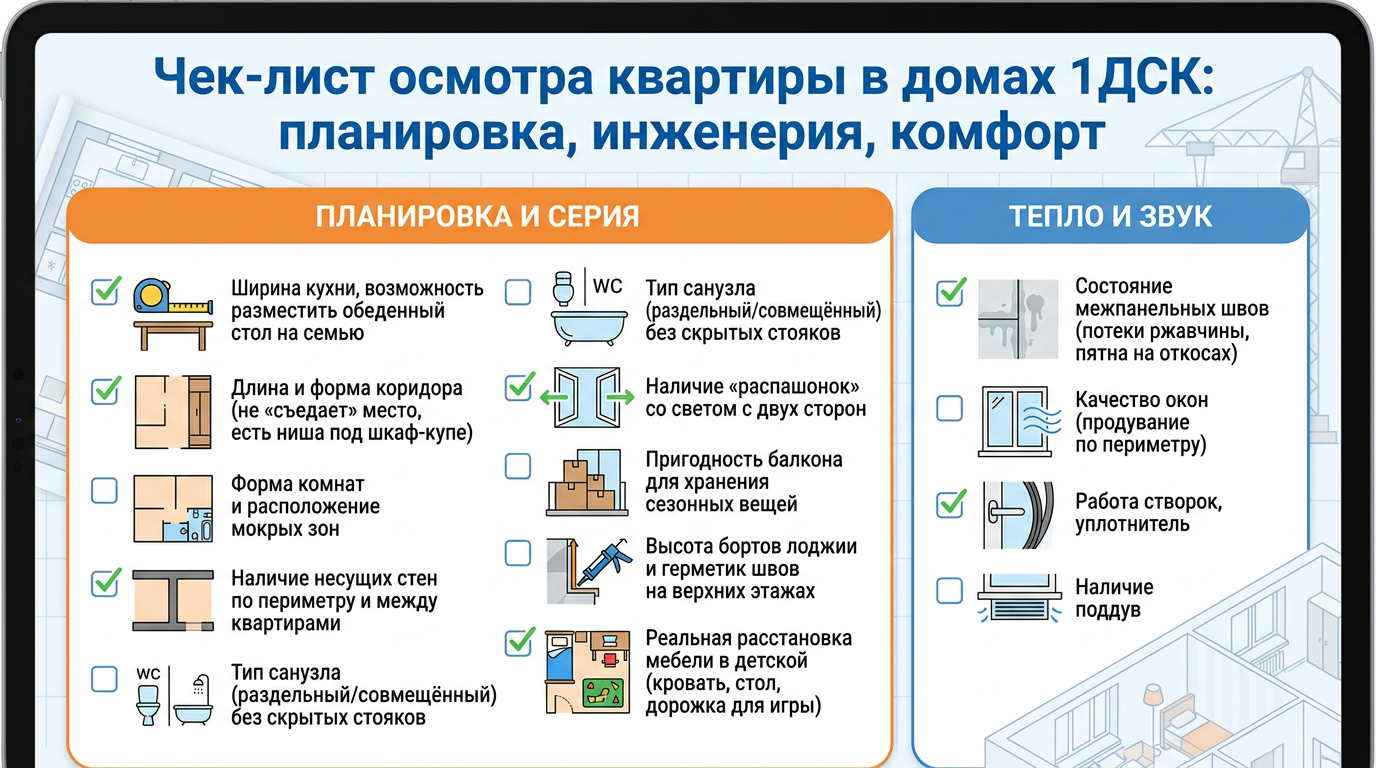 Чек-лист осмотра квартиры в домах 1ДСК